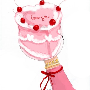 Valentijnsdag kaart - roze taart ik hou van je kaart. Leuke harten Valentijn roze kaarten