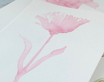 Pink Flowers Original Watercolors - "Flutter" Pink Shabby Chic Artwork