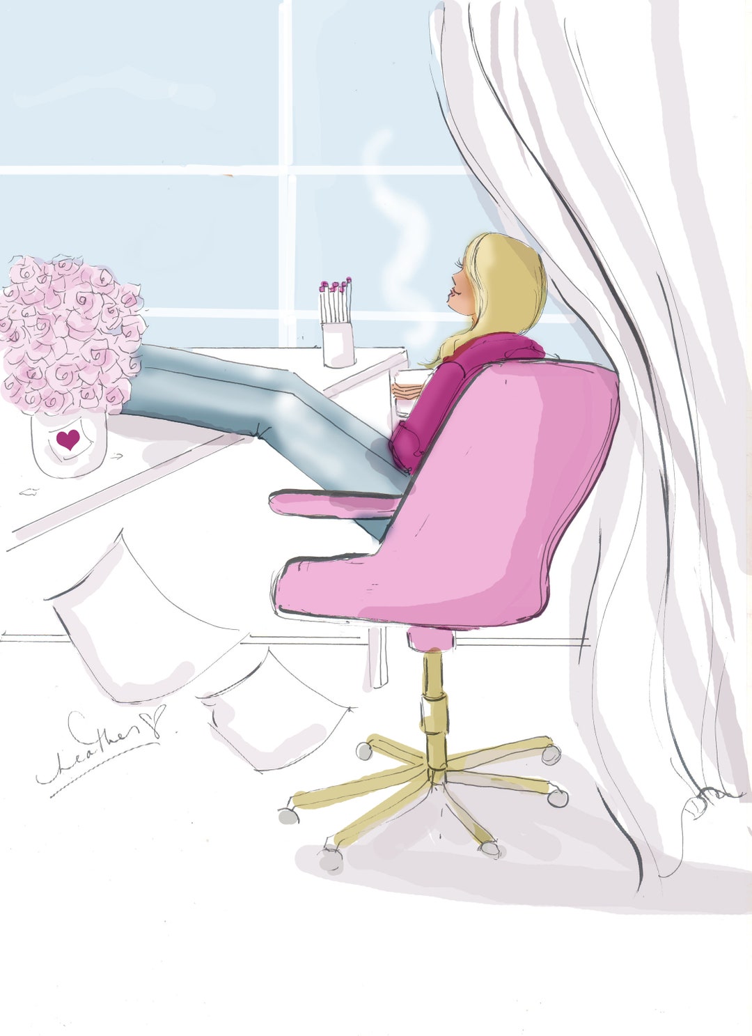 Pretty Office Art Print work From Home Pink Office Art and Pink Wall