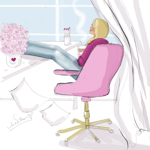 Pretty Office Art Print: {Werk vanuit huis roze kantoorkunst en roze muurkunst, thuiskantoor, schattig en vrouwelijk girly decor}