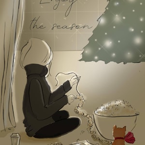 Christmas Art - Enjoy the Season  - Christmas  Cards - Fashion Illustration - Art for Women - Quotes for Women  - Art for Women