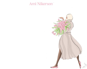 Personalized Stationery Spring Feeling Stationery Notecards, Personalized, Custom Fashion Drawing, Pretty and Chic and Girly