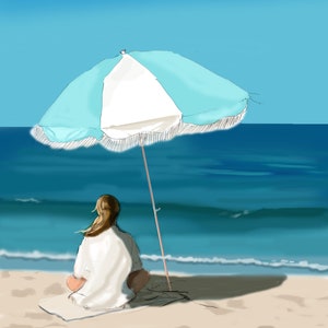Letnia sztuka plaża wydruk artystyczny: {Parasole plażowe na wyspie} Beacy Cute Wall Art, wystrój nadmorski}Ładna plaża oceaniczna inspirowana grafiką