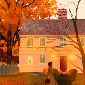 Acogedor arte de otoño Fin de semana de otoño en Nueva Inglaterra Decoración de otoño Calabazas Tarjetas de Halloween - { Impresión de ilustración de moda } por Heather Stillufsen