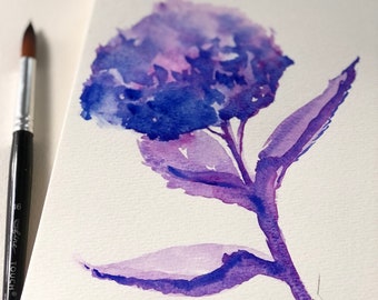 Signed original Watercolor - Hydrangea No. 1 - Hydrangea Illustration Hydrangea Water Color Purple