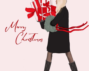 Merry Christmas - Christmas Cards - { Fashion Illustration Girly Christmas} Christmas Cards - holiday cards and Christmas Cards