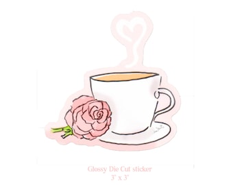 Coffee Lover Stickers But First Coffee, Roses and Coffee Stickers Waterproof Vinyl Sticker 2.5 x 3 inches