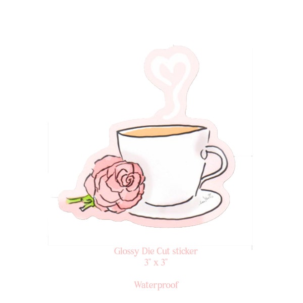 Coffee Lover Stickers But First Coffee, Roses and Coffee Stickers Waterproof Vinyl Sticker 2.5 x 3 inches