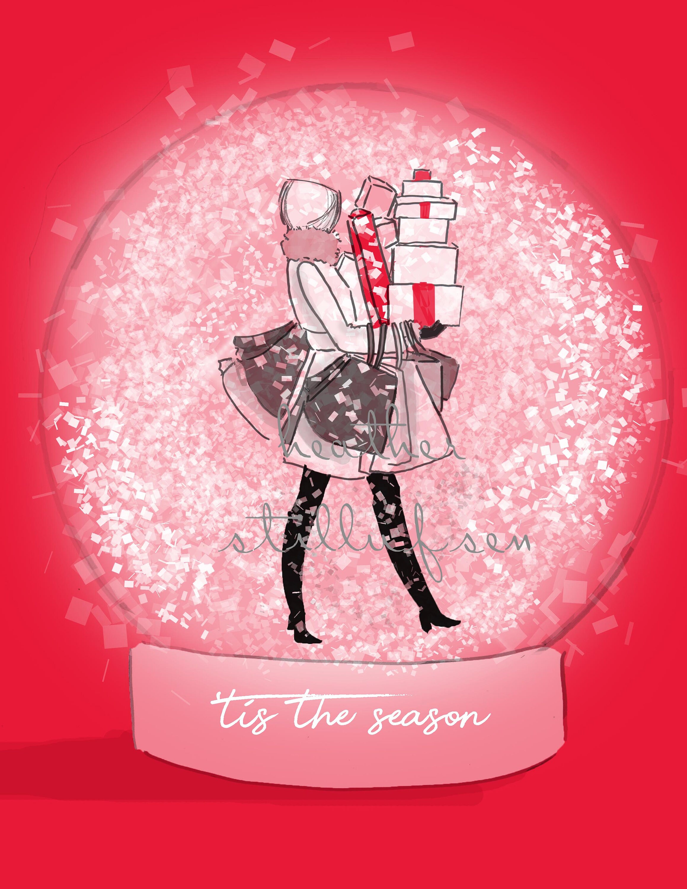 Snow Globe Tis the Season Holiday Fashion Illustration Art