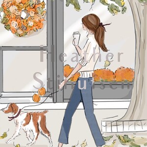Paseo otoñal con Bretaña - Otoño - Arte otoñal - Tarjetas de otoño - Tarjetas de felicitación - Citas para mujeres - Bretaña - Arte del spaniel bretón