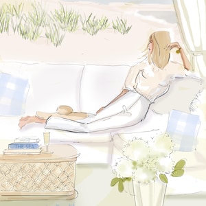 Junto al mar - Heather Stillufsen - Ilustración de moda - Coastal Grandmother Style Artwork - Custom Fashion Illustration