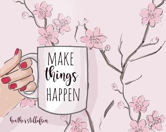 Make Things Happen - Spring Art - Cherry Blossoms - Coffee Art - Heather Stillufsen