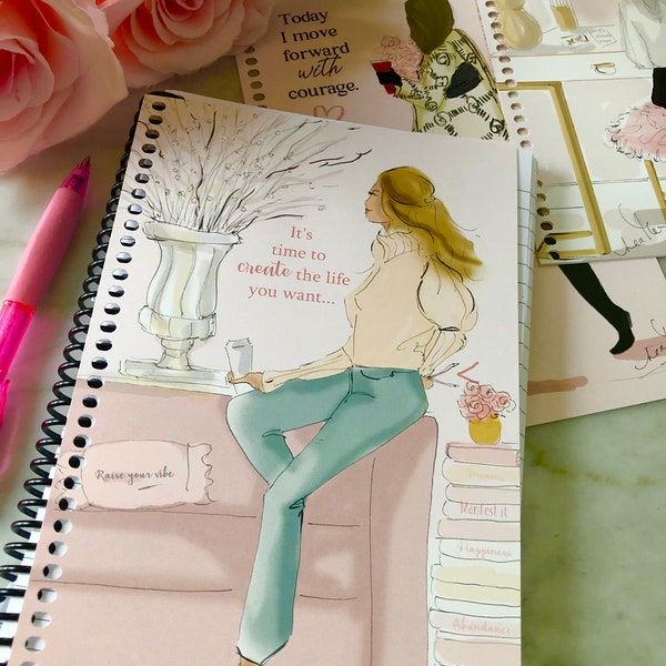 It's Time to Create the life You Want-  Journals Gratitude Journal Notebook for women  - {pretty pink and girly writing journal }