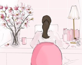 Art Print: {Cute Wall Art, Home Office, Cute and Feminine Girly  Decor}Pretty Spring Artwork  Fashion Illustration