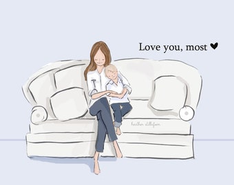 Mom and Son Art - Love You, Most with ONE son - Art for Moms - Inspirational Art for Women -