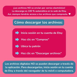 Pu&ograve; includere: Un grafico rosa e turchese con istruzioni su come scaricare file digitali da Etsy. Il testo include passaggi come l'accesso, il clic sugli acquisti e il download dei file.