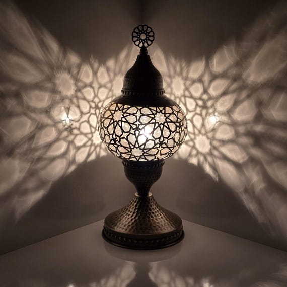 Blown Glass Turkish Table Lamp: Moroccan Bedside Desk Light