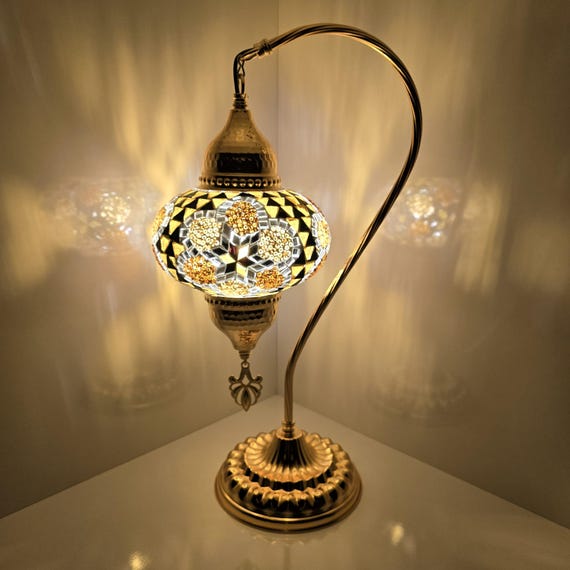 Turkish Mosaic Table Lamp: Stained Glass Moroccan Bedside Light