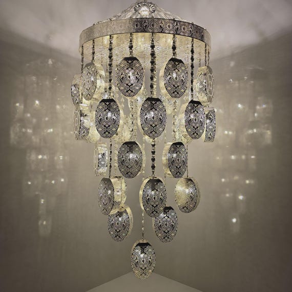 Large Moroccan Pendant Light Fixture | Boho Ceiling Lamp for High Ceilings & Spacious Rooms