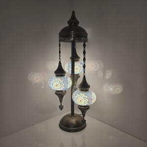 Handmade Turkish Mosaic Floor Lamp: 3 Globe Standing Light