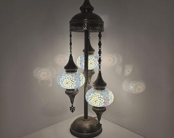 Handmade Turkish Mosaic Floor Lamp: 3 Globe Standing Light