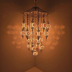 Vintage Moroccan Mosaic Chandelier | Handmade Colorful Glass Pendant Lamp for Traditional and Modern Interiors
