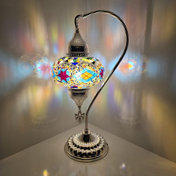 Turkish Mosaic Table Lamp: Stained Glass Bedside Night Light