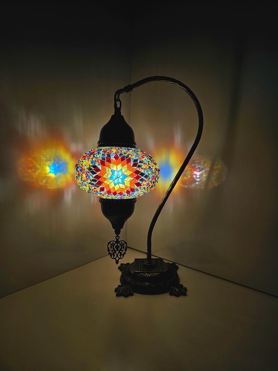 Swan Neck Turkish Mosaic Lamp: Bohemian Bedside Table Light