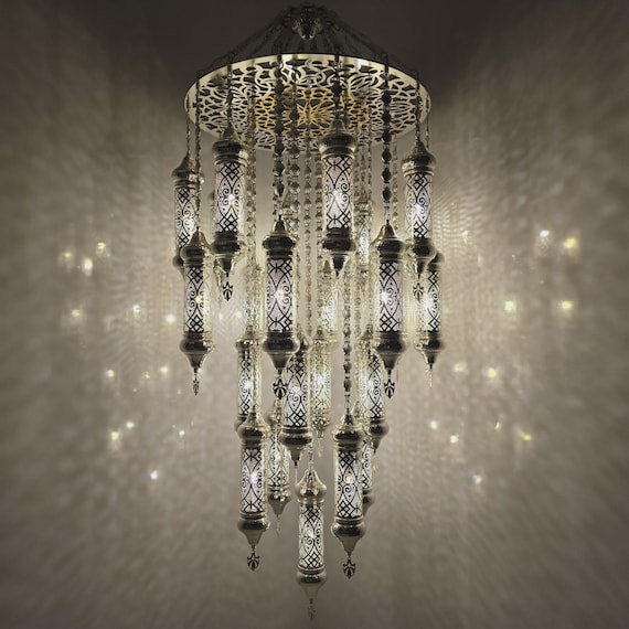 Large Moroccan Chandelier Light Fixture | Handmade Boho Pendant Lamp for Living Room