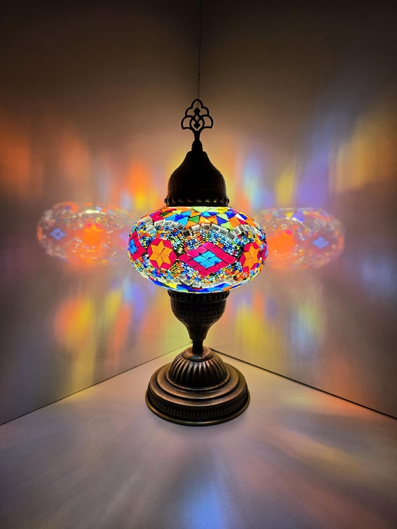 Turkish Mosaic Table Lamp: Stained Glass Bedside Night Light