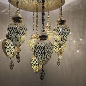 Moroccan Pendant Light Fixture for Living Room | Handmade Boho Chandelier Lamp
