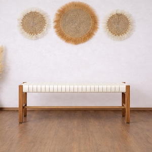Banco de cuero de lujo – Elegante banco de madera – Banco minimalista de alta gama – Pieza decorativa para recibidor o dormitorio – Muebles de diseño