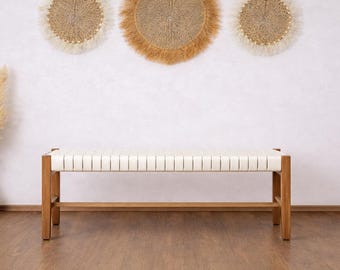 Banco de cuero de lujo – Elegante banco de madera – Banco minimalista de alta gama – Pieza decorativa para recibidor o dormitorio – Muebles de diseño