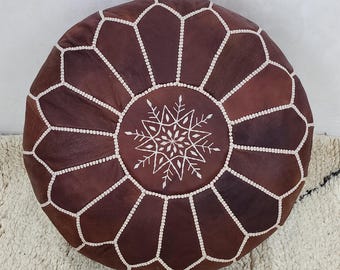 Luxury Moroccan Leather Pouf, Handmade Ottoman, Premium Floor Cushion, Designer Home Decor, Round Pouf, Unstuffed
