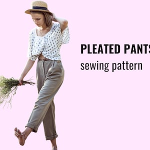 Pleated Pants Sewing Pattern PDF | Pleated Trousers | Women&#39;s Pants Pattern | Intermediate | Sizes XS–XL | cm/inches | A0 & A4