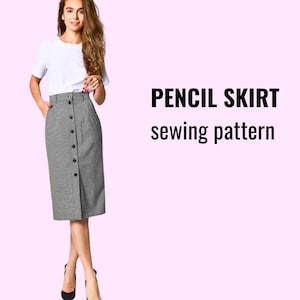 Pencil Skirt with Buttons Sewing Pattern PDF | High-Waisted Skirt | Sizes XS–XL | cm/inches | A0 & A4