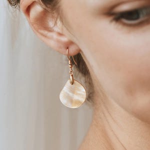 Dainty Mother of Pearl Drop Earrings, Real Shell Earrings, Wedding Jewellery, Bride or Mum Gift, Minimalist Earrings, Gift for Her
