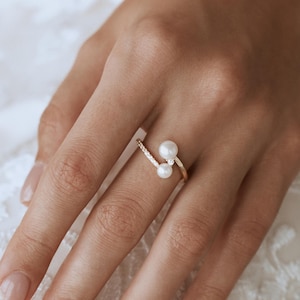 Dainty Pearl Ring, Gold Pearl Ring, Open Stacking Ring, June Birthstone Jewelry, Minimalist Bridal Ring, Promise Ring Gift for Her