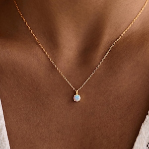 Dainty Opal Necklace, Minimalist Opal Pendant, October Birthstone Jewelry, Layered Necklace, Sterling Silver, Gift for Her, Christmas Gift