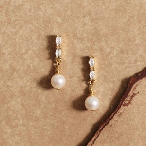 Real Freshwater Pearl Drop Earrings with Diamond Accents, Bridal Earrings, Wedding Earrings for Brides, Pearl Jewellery, Bridesmaid Gift
