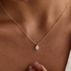 Dainty Opal Necklace, 14K Gold Opal Necklace, October Birthstone Gift, Minimalist Jewelry, Christmas Birthday Gift for Women, Mother’s Day