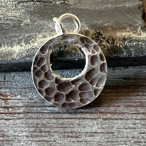 DESTASH:  Thai Hilltribe Silver Pendant,  Round Hammered Silver Pendant 22mm
