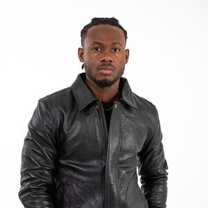 Veste en cuir à col noir, peau d'agneau pour homme