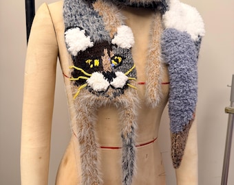 Knitted cat scarf, Knitted scarf, Animal scarf, Cat scarf, Knit scarf, Knitted kitty scarf, Knitted unisex scarf, Winter scarf
