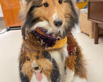Custom Realistic Knitted Dog Scarf | Handmade Stuffed Puppy from Photo | Personalized Pet Toy Gift | Unique Dog Lover Present