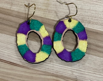 Mardi Gras Earrings | king Cake Earrings | Statement Earrings | Dangle Earrings | Louisiana Earrings | Mardi Gras Jewelry