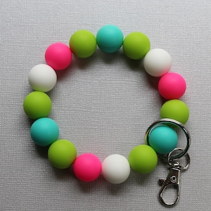 Pink Beaded Wristlet Keychain: Silicone Bracelet Key Ring