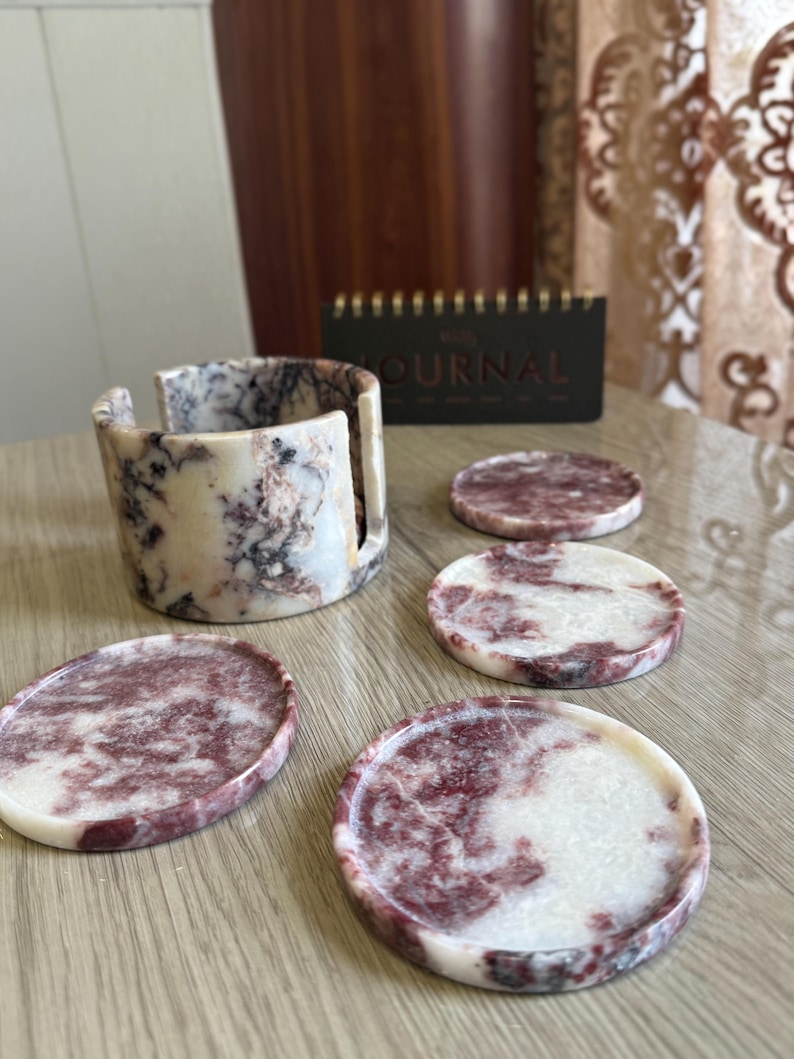 Handcrafted Calacatta Marble Coaster Set - Natural Stone, Set of 6 - Etsy