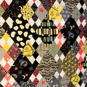 Modern harlekijnquiltpatroon van sjabloongeslepen diamanten in 3 quiltformaten - AQ801