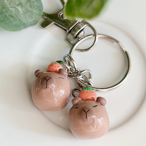 cute mini capybara keychain/ block mini capybara with orange keychain/ kawaii capybara keychain